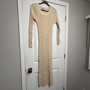 Free People Beach Tan Ribbed Long Sleeve Maxi Dress Size XS
